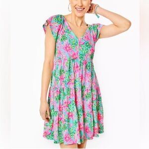 LILLY PULITZER KAWAI FLUTTER SLEEVE DRESS SIZE LARGE